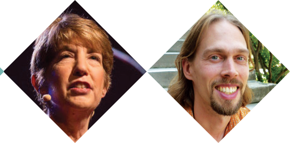 Faces of the speakers at the event: Marlene Zuk and Colin DeYoung